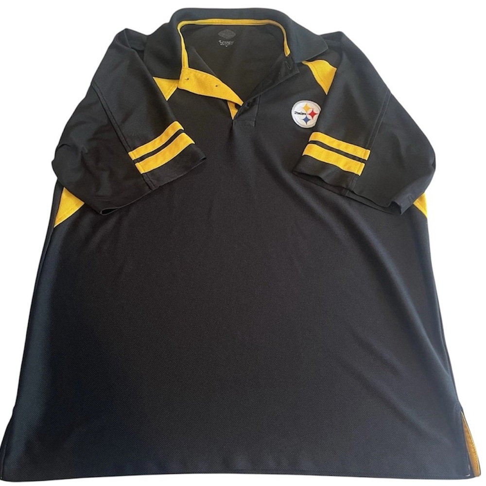 NFL Pittsburgh Steelers Men’s Black and Yellow Polo Logo Shirt, Size Medium